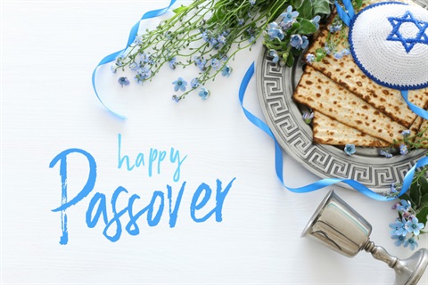 An image that says Happy Passover with the Star of David